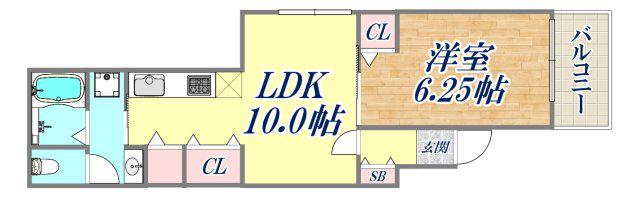 アリビア明神町A棟(1LDK/2階)の間取り写真