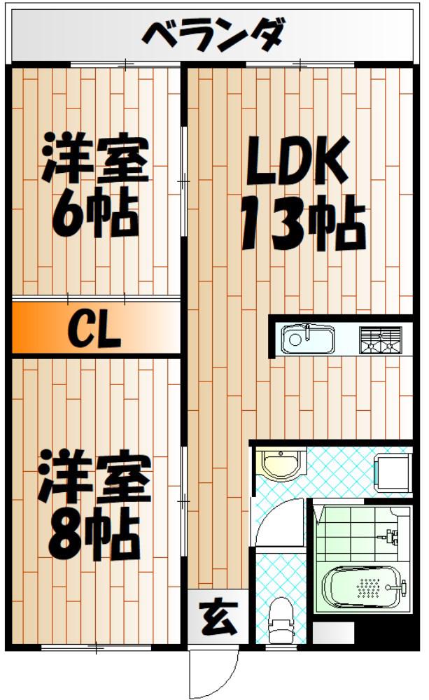 門司別院ホワイトハイツ(2LDK/1階)の間取り写真