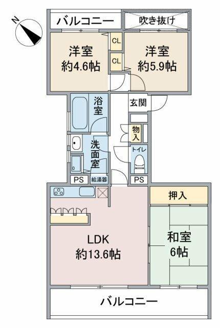 ハイツ東戸塚 II B棟(3LDK/5階)の間取り写真