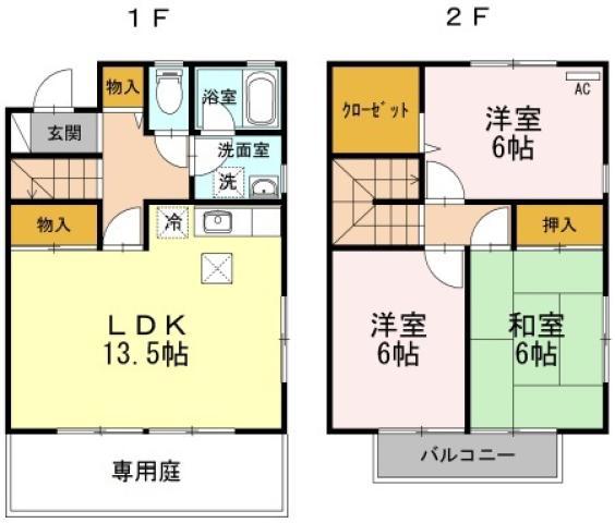ガーデンタウン松島B-3棟(3LDK/1階)の間取り写真