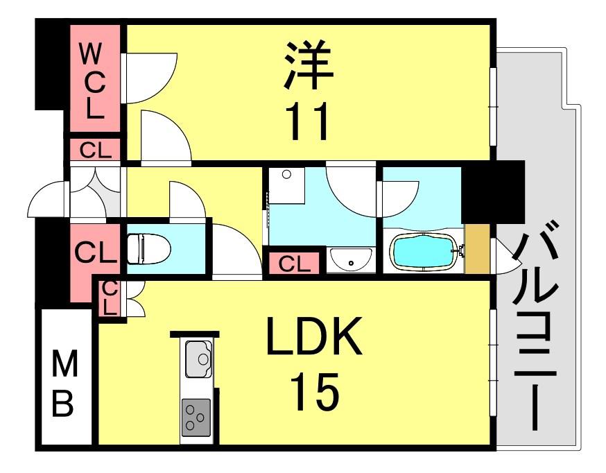 ジークレフ新神戸タワー(1LDK/37階)の間取り写真