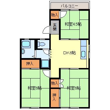 フジハイツ(3DK/1階)の間取り写真