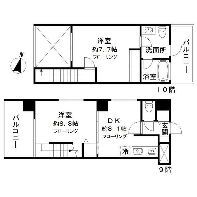 ジェラ恵比寿レジデンス(2DK/9階)の間取り写真