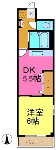 クイーンシンフォニー今池(1DK/2階)の間取り写真