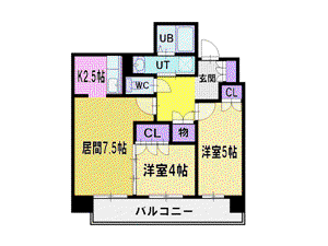 パークアクシス新札幌(2LDK/4階)の間取り写真