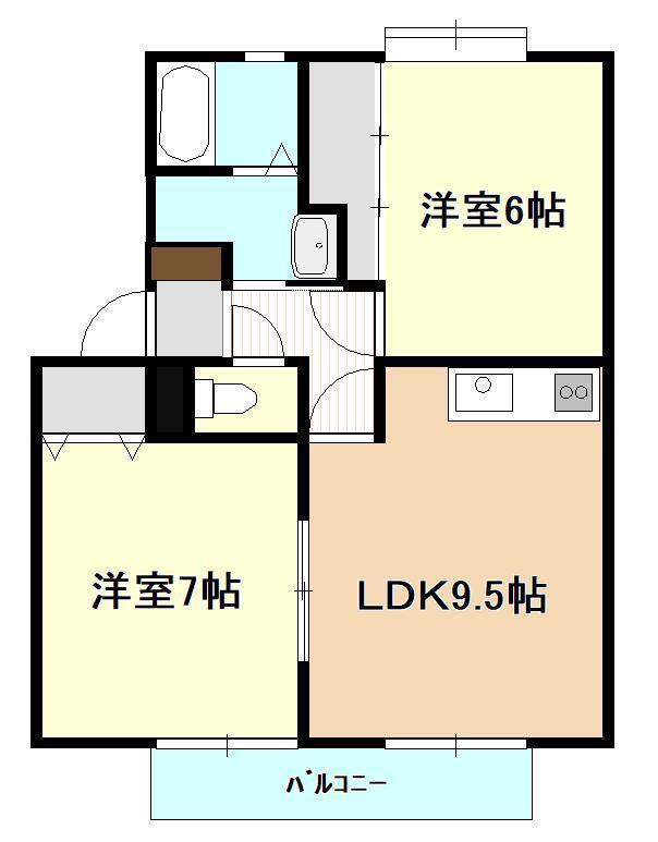 サンビレッジ ノーザンヴィラ 壱号館(2LDK/2階)の間取り写真