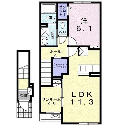ルシアン B(1LDK/2階)の間取り写真