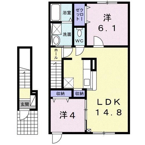 ホスカ セカンドフィオーレ(2LDK/2階)の間取り写真
