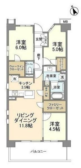 プラウド川崎矢向(3LDK/2階)の間取り写真