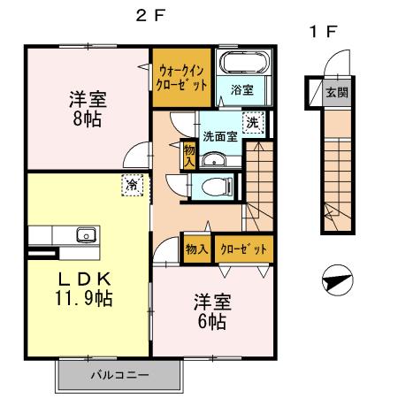 セジュール小川(2LDK/2階)の間取り写真