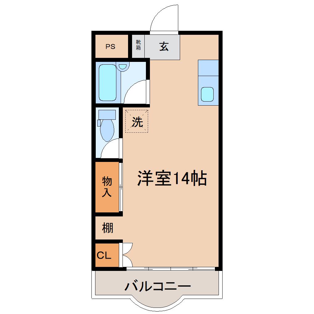 賢勝ビル渡鹿(ワンルーム/2階)の間取り写真
