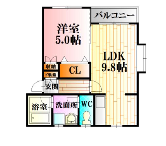フローラ大内III(1LDK/1階)の間取り写真