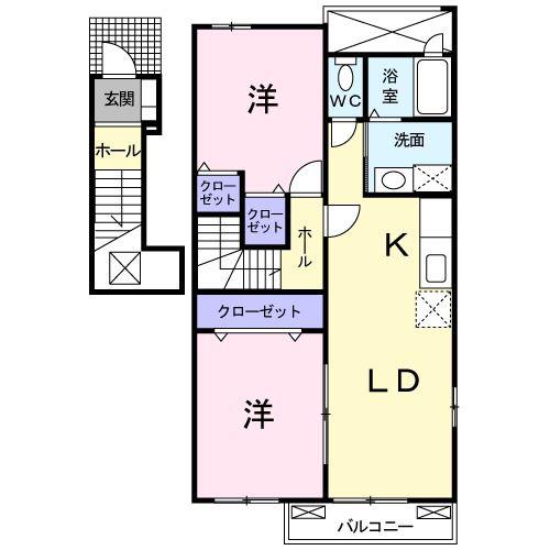 サニーホーム(2LDK/2階)の間取り写真