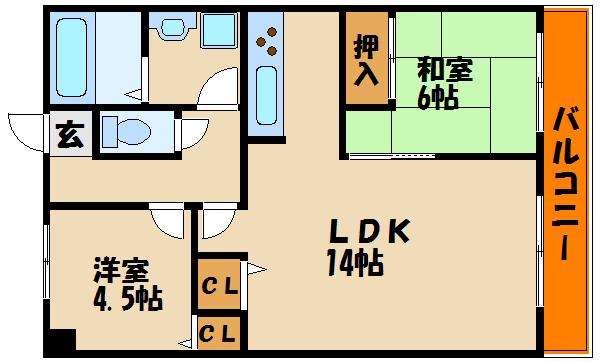 エルコーポII番館(2LDK/1階)の間取り写真