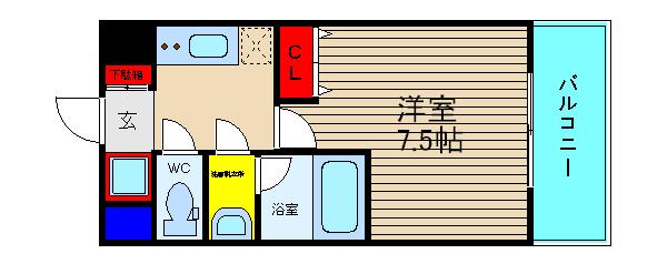 スプランディッド難波I(1K/4階)の間取り写真