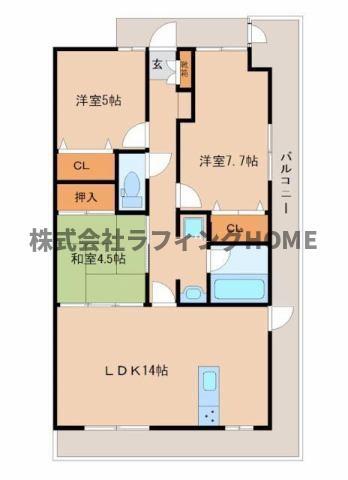 ウィーヴ花畑マークタワー(3LDK/14階)の間取り写真