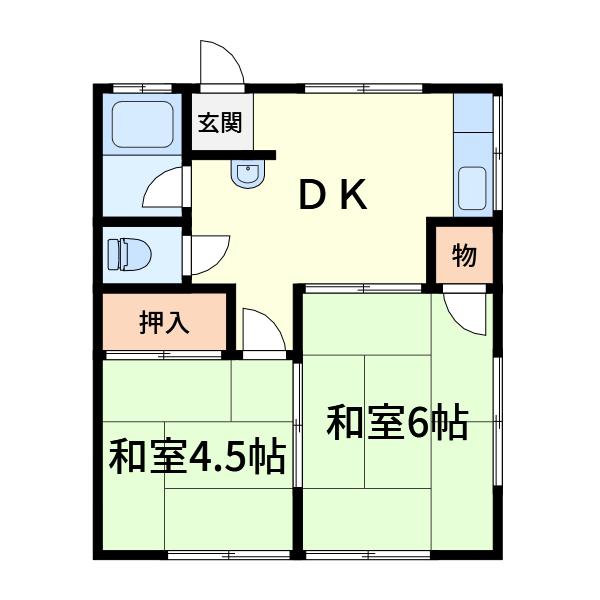 奥田コーポ(2DK/2階)の間取り写真