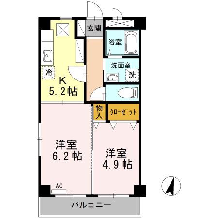 ロイヤルN西棟(2K/1階)の間取り写真