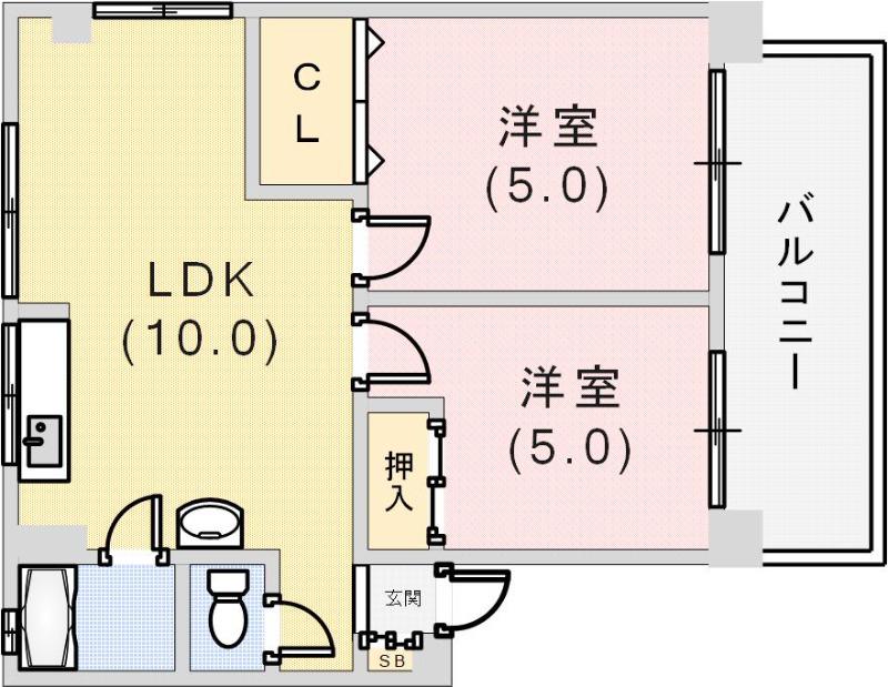 南マンション(2LDK/2階)の間取り写真