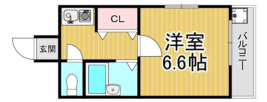ビバハイツ伊丹(1K/4階)の間取り写真