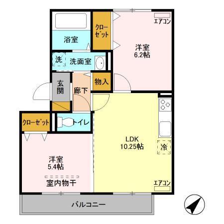 小湊鉄道線 上総村上駅 徒歩24分 3階建 築10年(2LDK/2階)の間取り写真