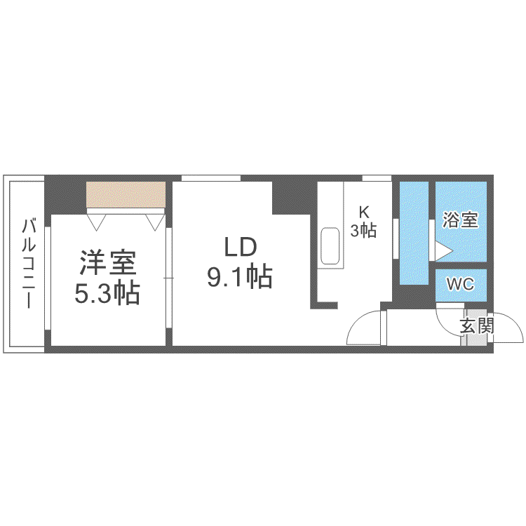 SPACE北三条(1LDK/9階)の間取り写真
