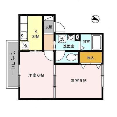 ハイカムール鷹清水A(2K/1階)の間取り写真