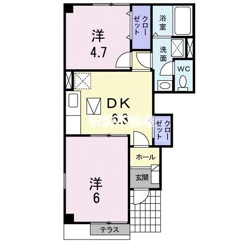 バッカス天神中A(2DK/1階)の間取り写真