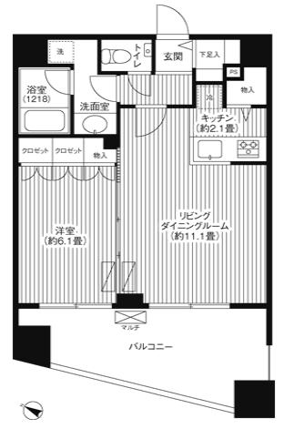グランハイツ代々木(1LDK/12階)の間取り写真