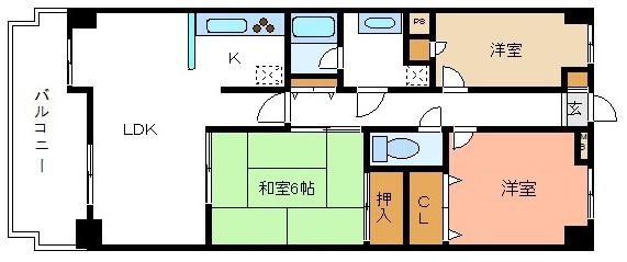 藤和喜志ハイタウン(3LDK/9階)の間取り写真