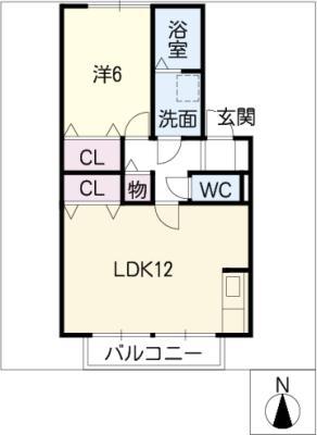 グリーンヒルC(1LDK/1階)の間取り写真