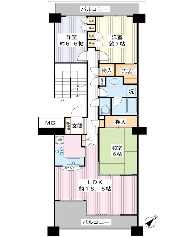 ベイシティ浦安F号棟(3LDK/2階)の間取り写真
