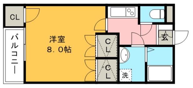 ブリランテ金丸小路(1K/2階)の間取り写真