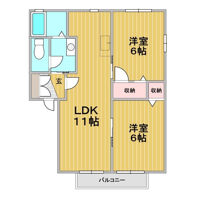 グランシード駅東A(2LDK/2階)の間取り写真