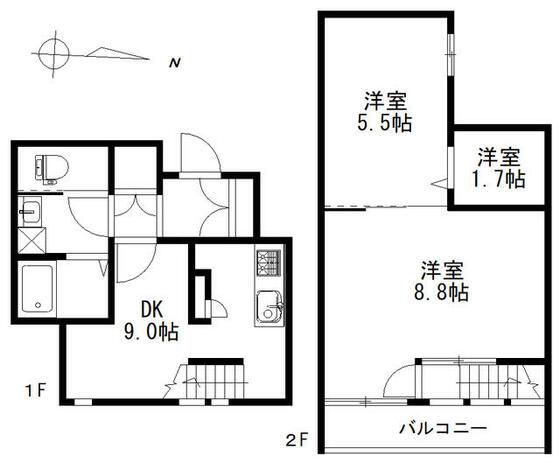 スピナッチ(2DK/1階)の間取り写真