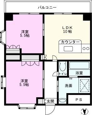 フレンディ・ビューハイツ(2LDK/2階)の間取り写真