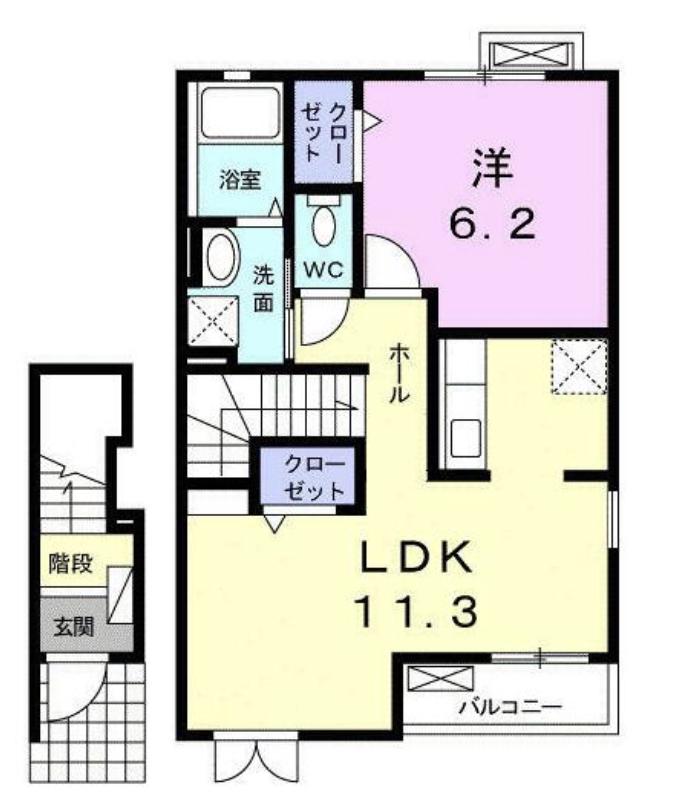 ウエストスワンプA(1LDK/2階)の間取り写真
