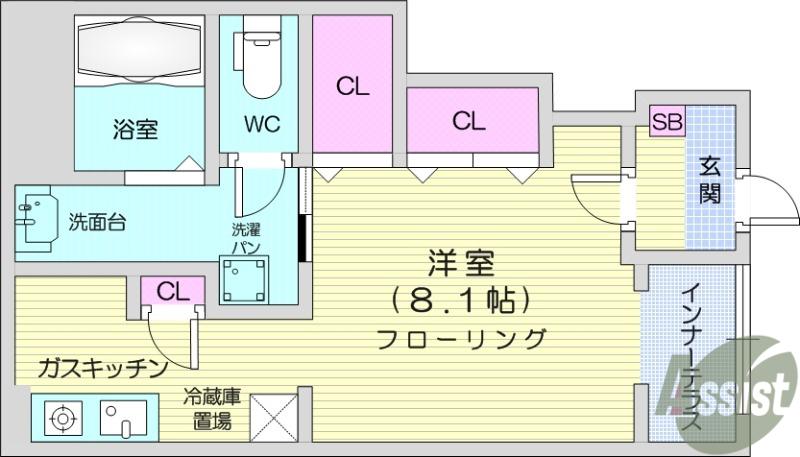 サンセベリア5(1K/1階)の間取り写真