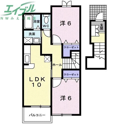 ハーモニーヒル(2LDK/2階)の間取り写真