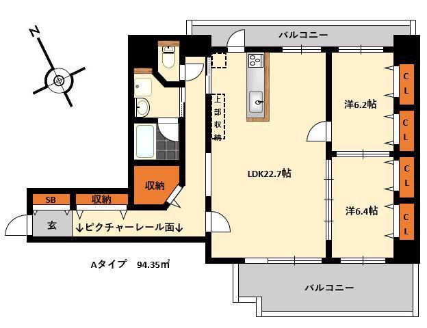 フォンターナガーデン博多駅前(2LDK/8階)の間取り写真