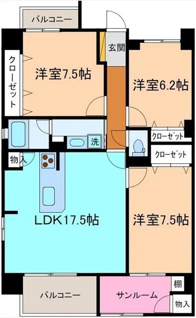 フォレスト金沢西泉(3LDK/3階)の間取り写真