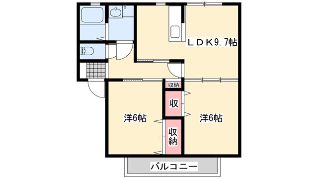フラワービレッジ茉琴(2LDK/2階)の間取り写真