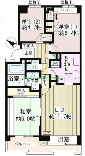 パーク・ハイム用賀南(3LDK/7階)の間取り写真