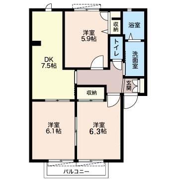 ジュネスタカザワIII(3DK/2階)の間取り写真