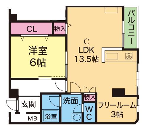 YKビル(1LDK/6階)の間取り写真