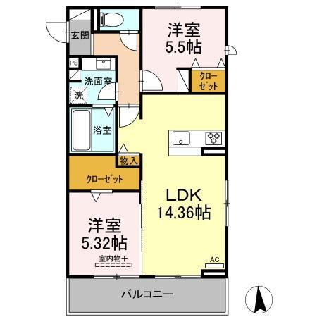 ルミエール庄内通(2LDK/3階)の間取り写真
