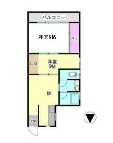 ドルフィン藤塚(2DK/2階)の間取り写真