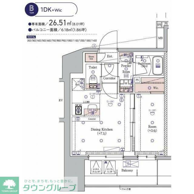 SYFORME KAWASAKI(1DK/9階)の間取り写真