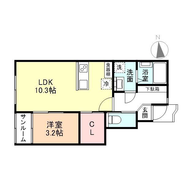 ル・アンジュ長江 B棟(1LDK/1階)の間取り写真
