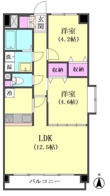 ボーブリアンあさひ(2LDK/2階)の間取り写真